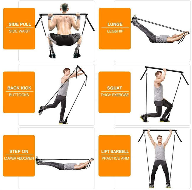 Adjustable Pilates Bar Kit with Resistance Bands,Portable Yoga Exercise Sticks&2 Sets Stackable Resistance Bands for Toning Muscle,Legs,Butt.Stretched Fusion Pilates Home Gym