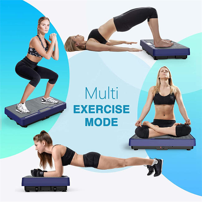 Exercise Machine, Whole Body Workout Vibration Fitness Platform with Loop Bands LED Light Speaker, Home Fitness Training Equipment for Weight Loss Blue