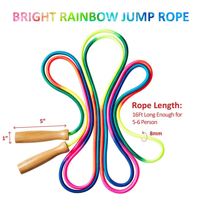 Long Jump rope - 16Ft 2 Pack Skipping Rope for Kids Adults, Rainbow Jumping Rope for Multiplayer with Wooden Handle