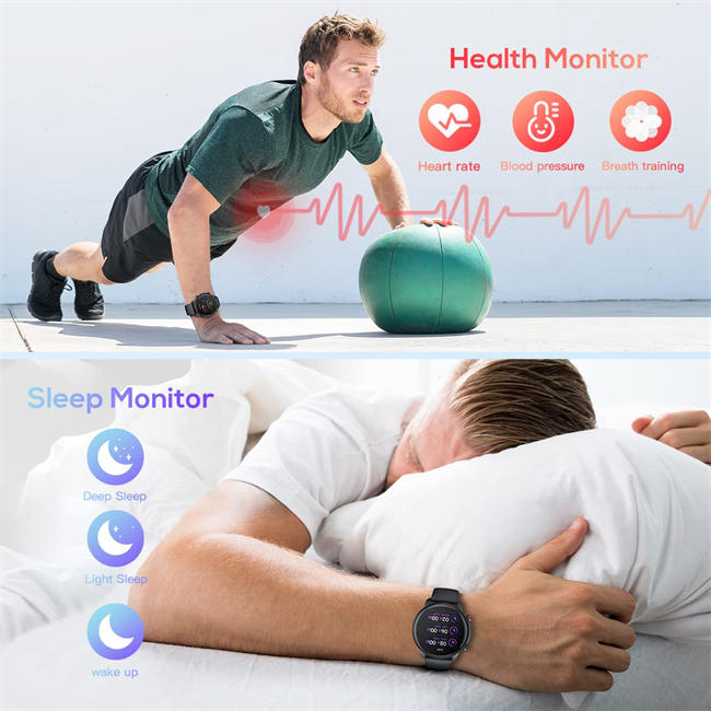 Watch for Men Fitness Tracker: IP68 Waterproof Smartwatch for Android iOS Phone Sport Running Digital Watches with Heart Rate Blood Pressure Sleep Monitor Step Counter 46.5mm Round Touch Screen