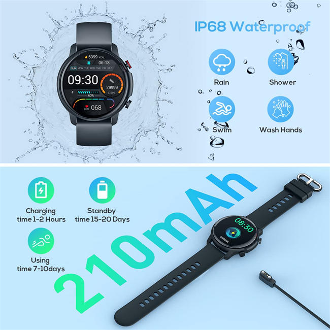 Watch for Men Fitness Tracker: IP68 Waterproof Smartwatch for Android iOS Phone Sport Running Digital Watches with Heart Rate Blood Pressure Sleep Monitor Step Counter 46.5mm Round Touch Screen