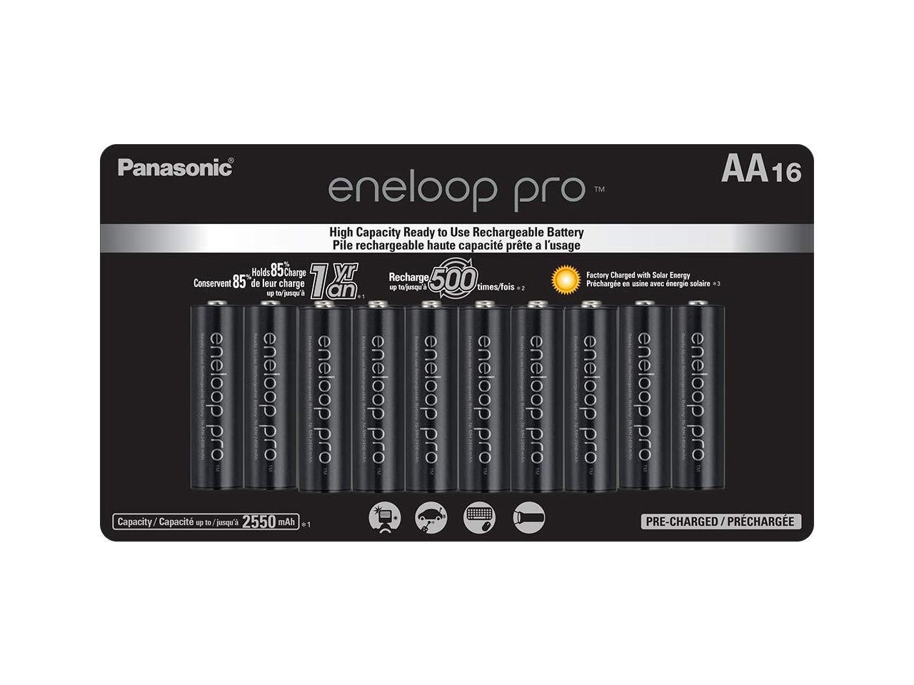 Panasonic BK-3HCCA16FA eneloop pro AA High Capacity Ni-MH Pre-Charged Rechargeable Batteries, 16 Pack