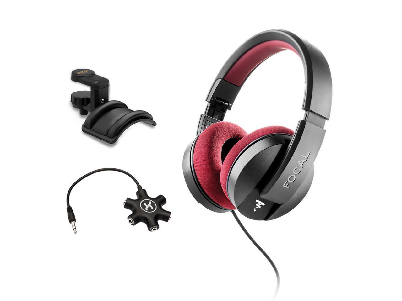 Focal Listen Professional Closed-Back Studio Monitor Headphones with Headphone Holder & 5-Way Splitter Bundle